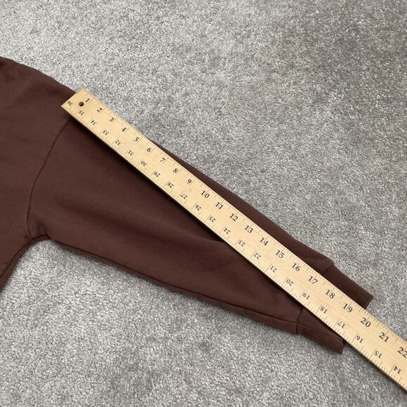 Zara Cropped Drawstring Pullover Sweatshirt Womens Large Brown Fleece Casual - Picture 9 of 11